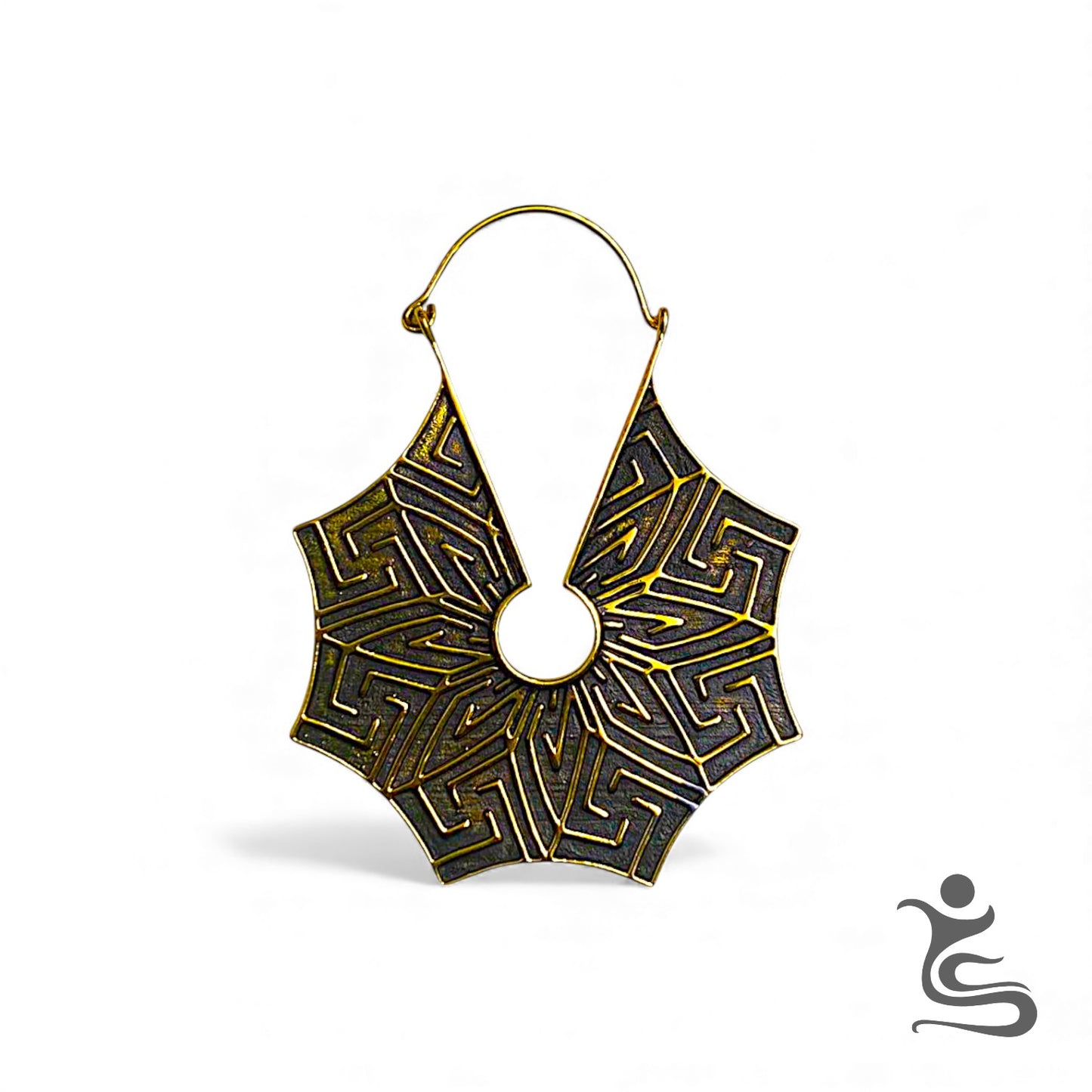 Anting Brass Geometric Sunburst – Tribal Boho Statement Earrings