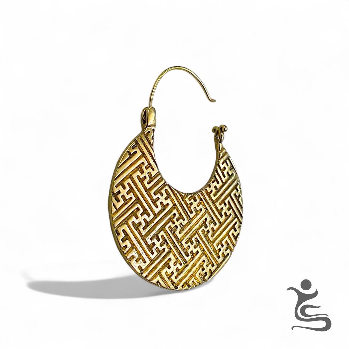 Geometric Brass Statement Earrings – Handcrafted Ethnic Pattern Hoop Design