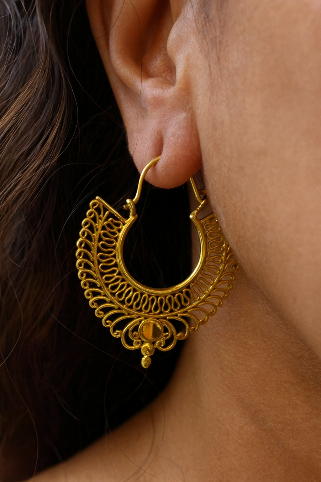 Brass Filigree Hoop Earrings – Medium & Large Sizes