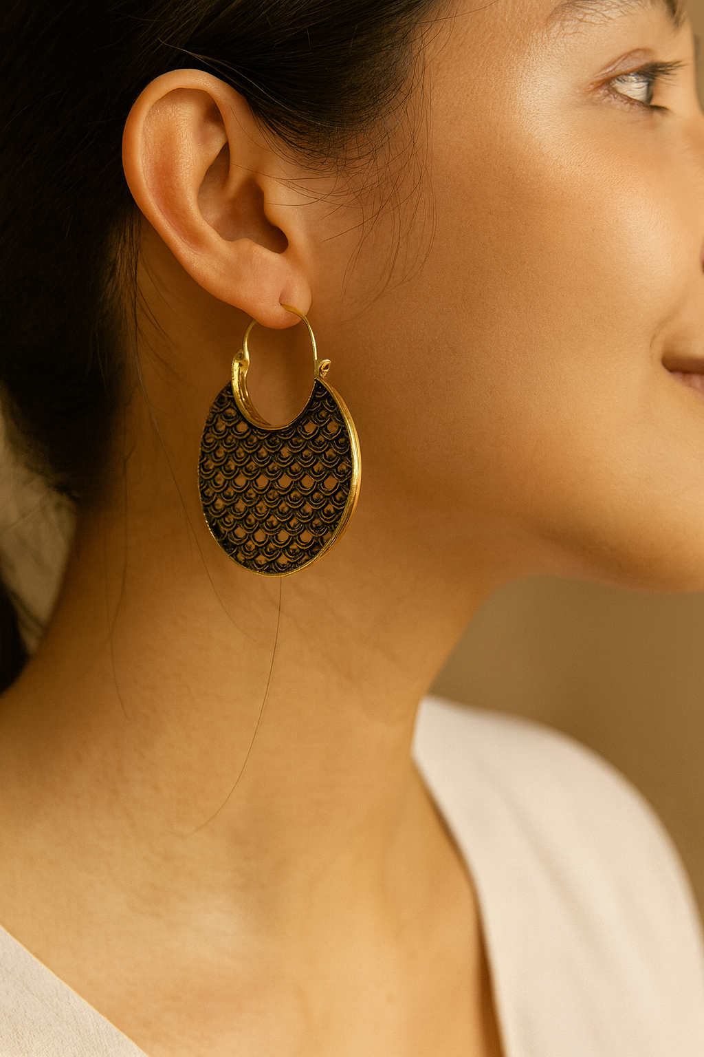 Gold Brass Scales Earrings - CODE : IE 004