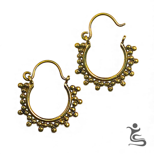 Classic Ethnic Brass Hoop Earrings – Detailed Beaded Ornamental Design