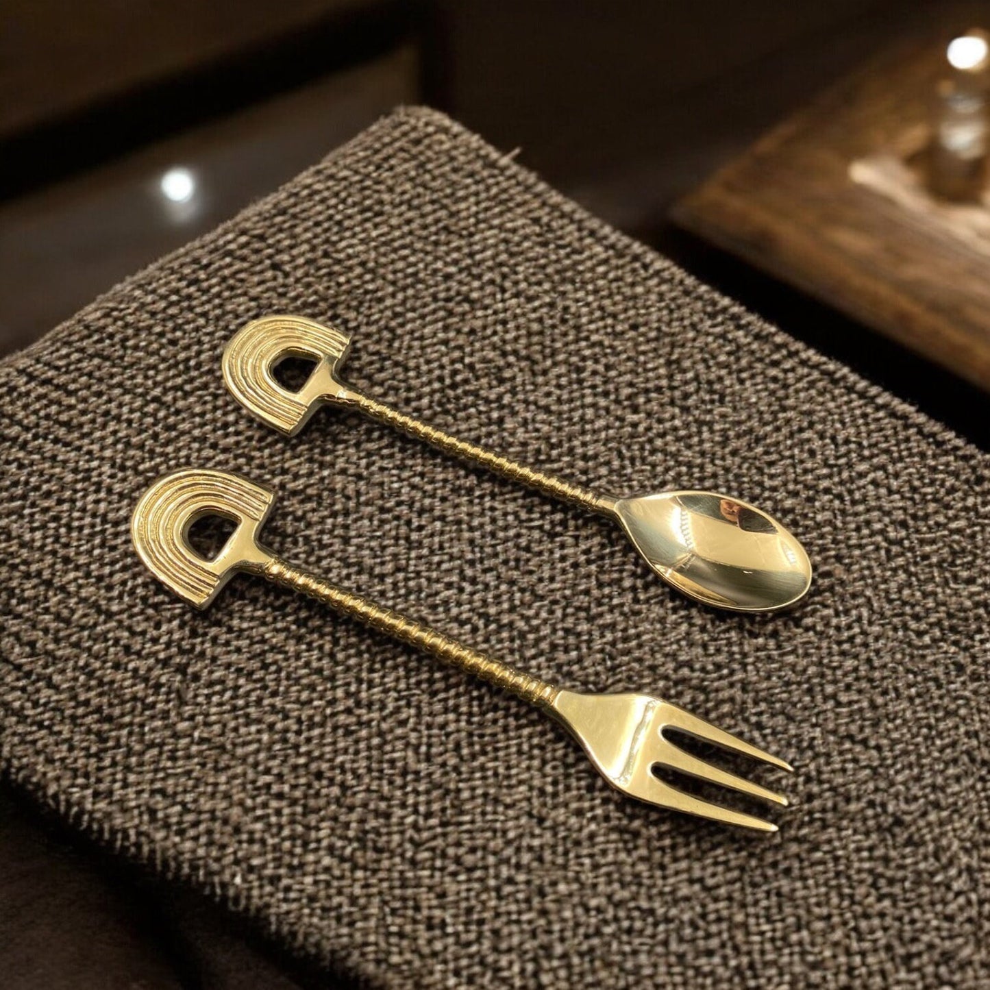 Decorative Brass Tea Spoon and Fork
