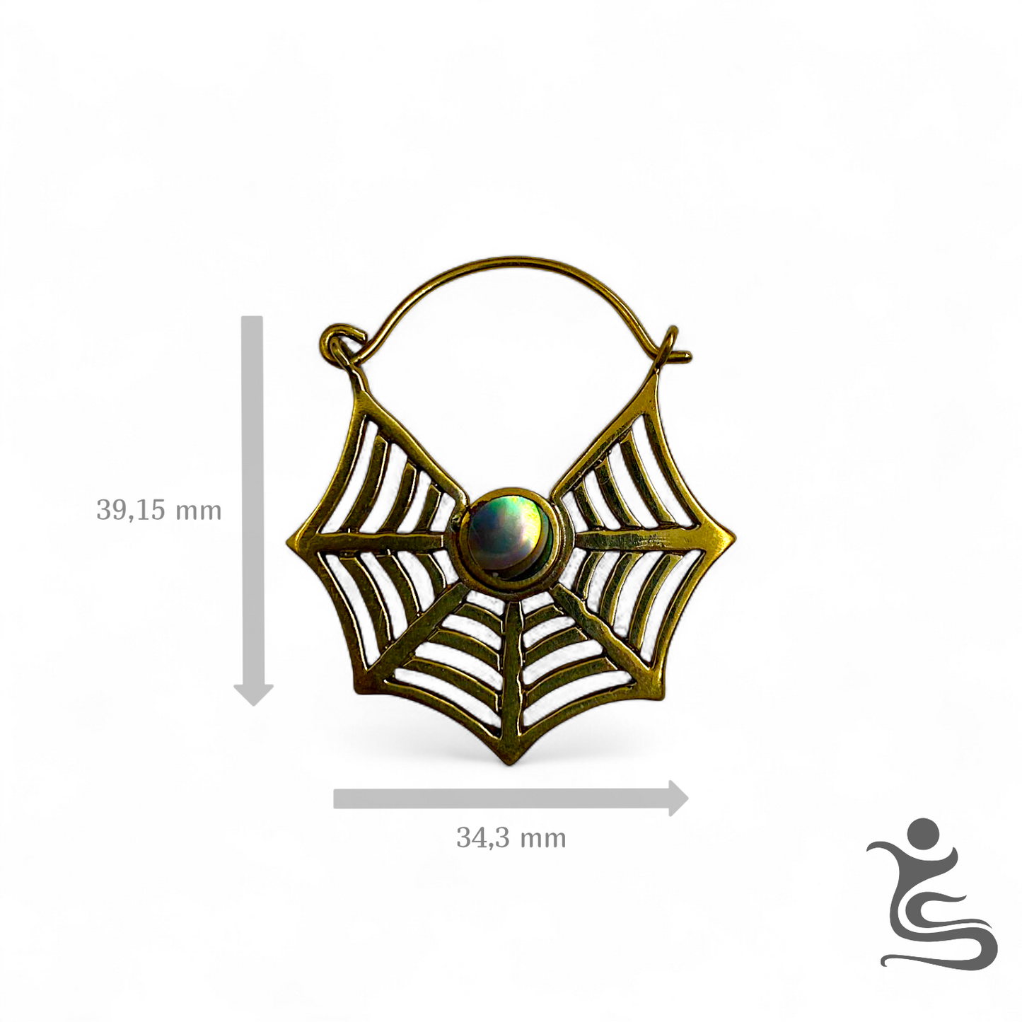 Brass Web Hoop Earrings with Iridescent Center Stone