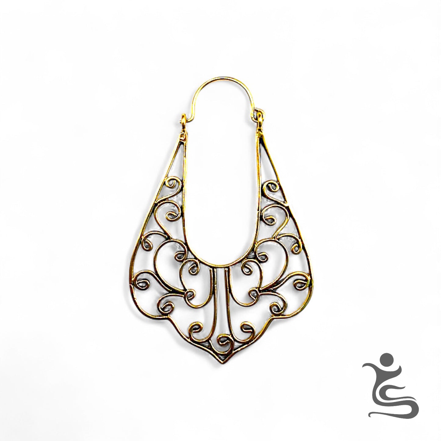 Bohemian Filigree Teardrop Brass Earrings – Handmade Swirl Dangle Design