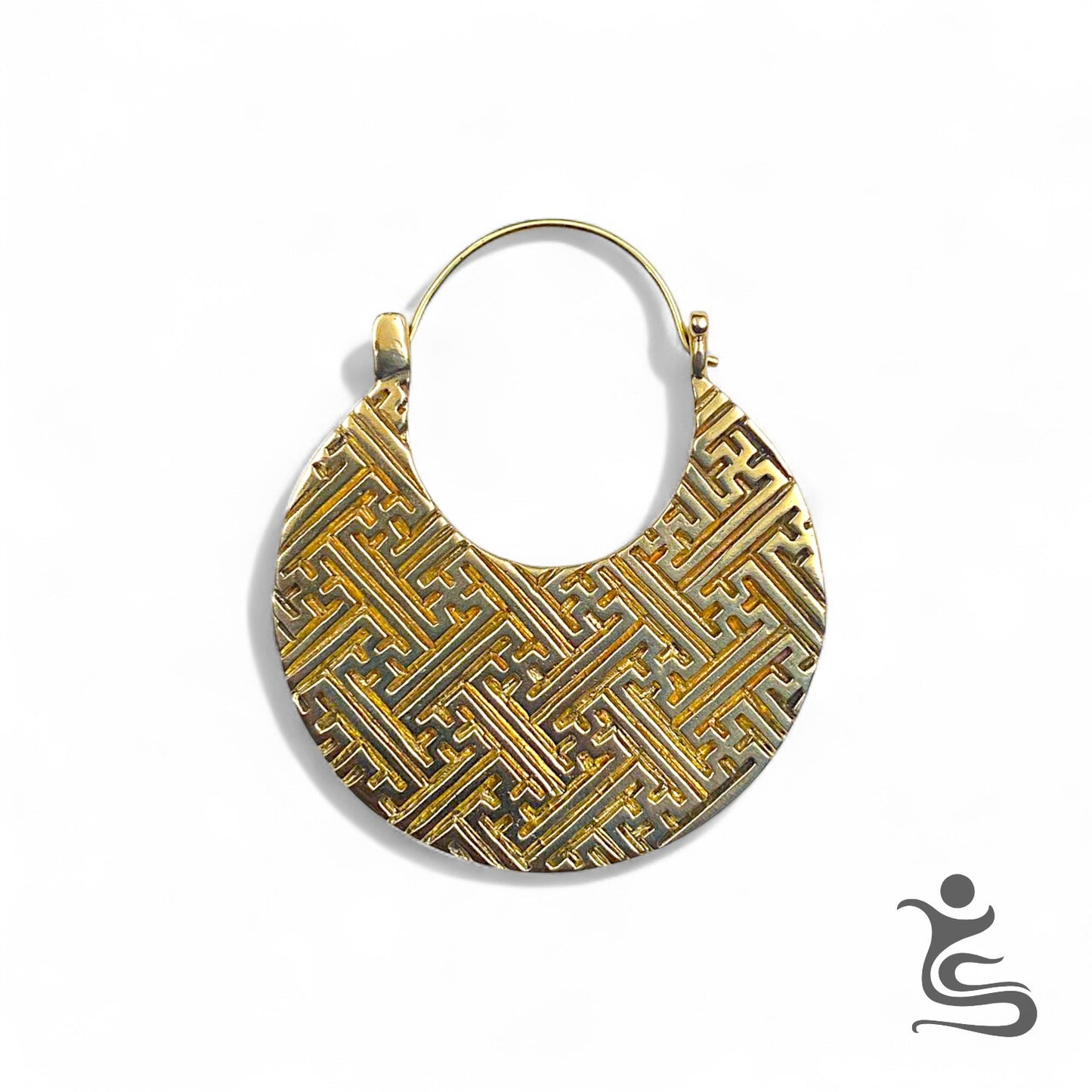 Geometric Brass Statement Earrings – Handcrafted Ethnic Pattern Hoop Design