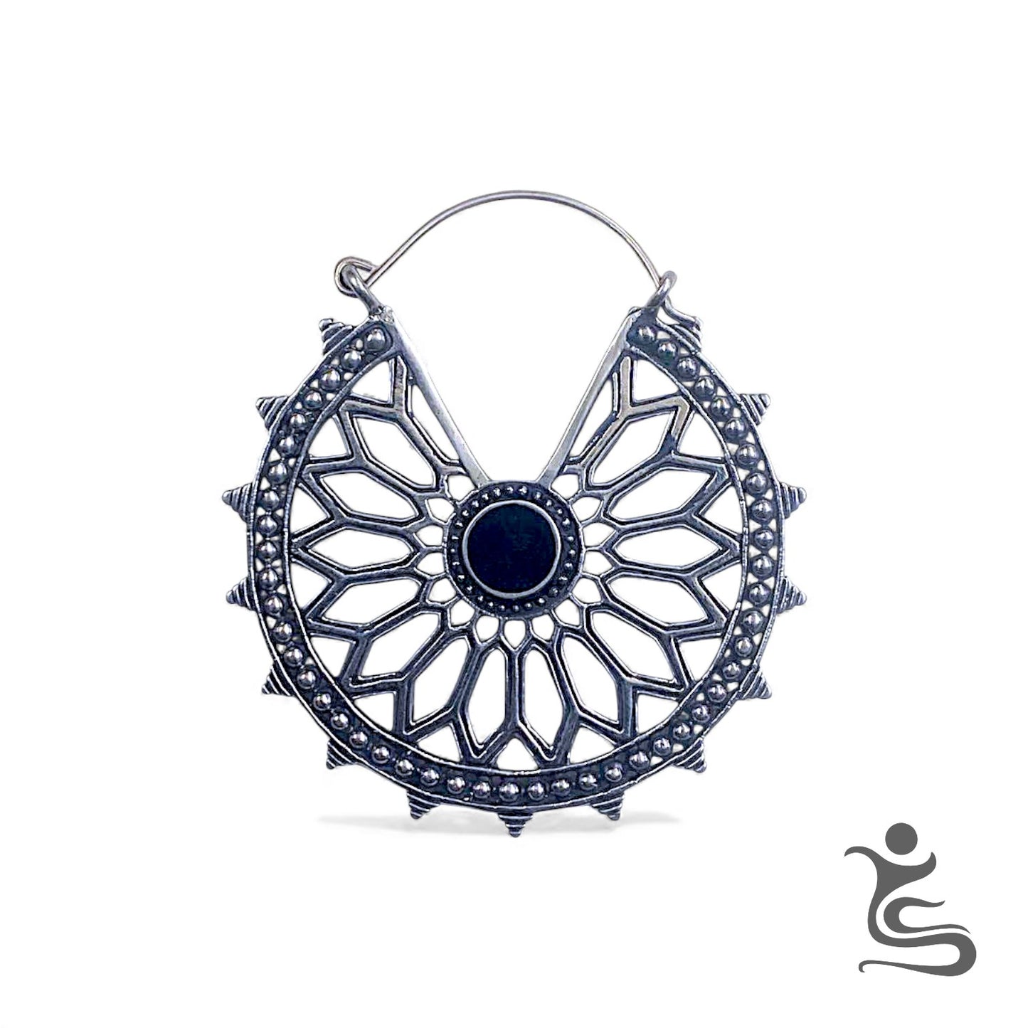 Mandala Brass Earrings – Black Stone Center