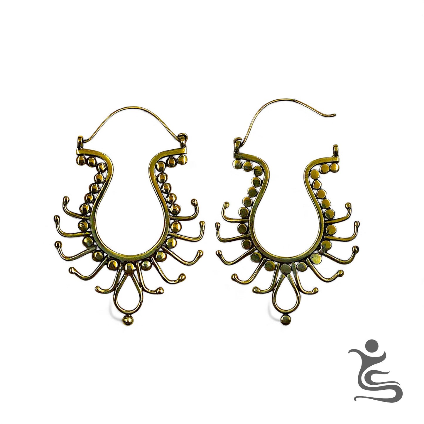 Luxe Brass Curve Filigree Earrings – Handcrafted Boho Statement Design