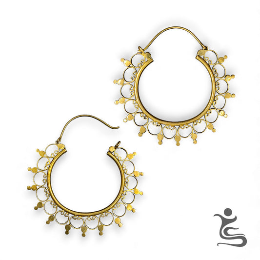 Artisan Brass Hoop Earrings – Intricate Filigree Boho Design, Lightweight & Stylish