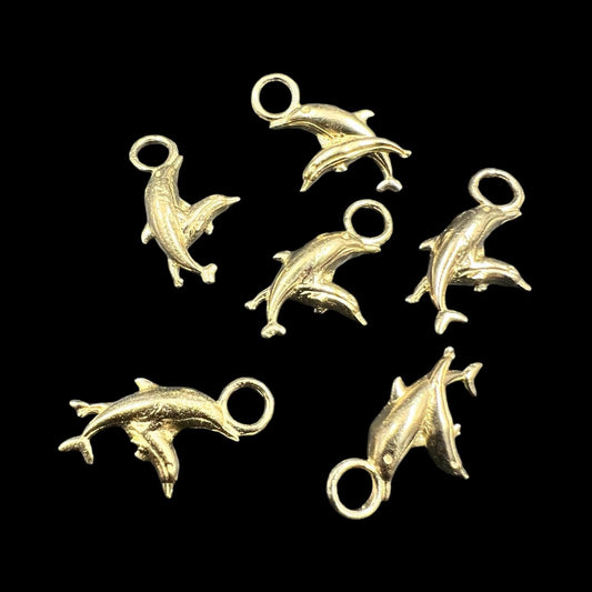 10 pcs brass charm double dolphins