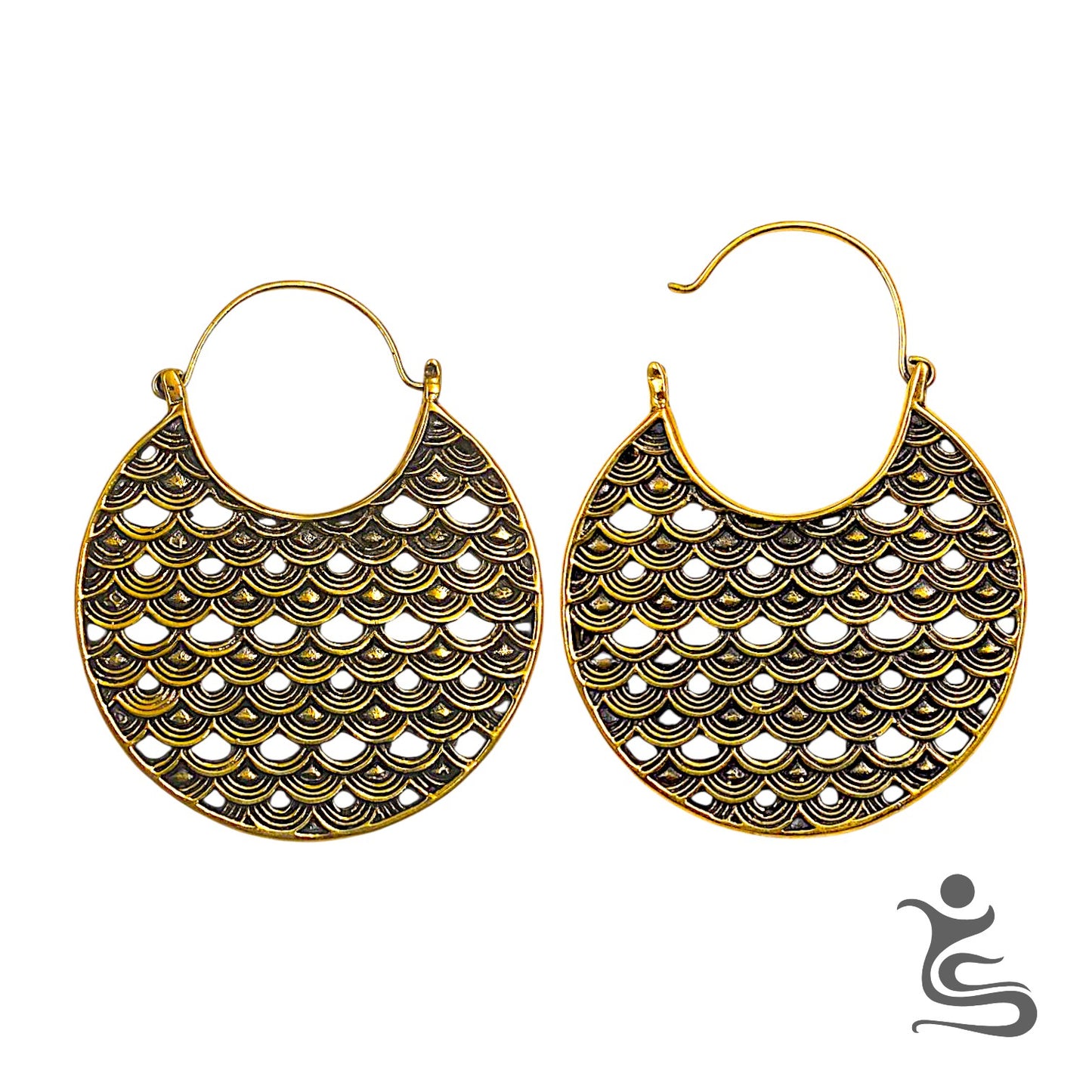 Gold Brass Scales Earrings - CODE : IE 004