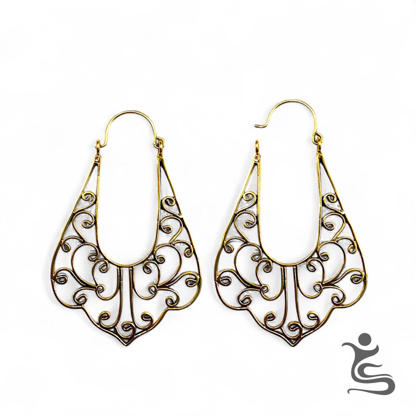 Bohemian Filigree Teardrop Brass Earrings – Handmade Swirl Dangle Design