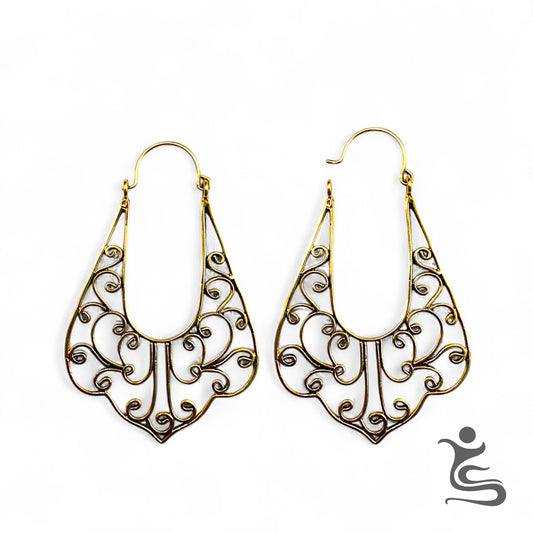 Bohemian Filigree Teardrop Brass Earrings – Handmade Swirl Dangle Design