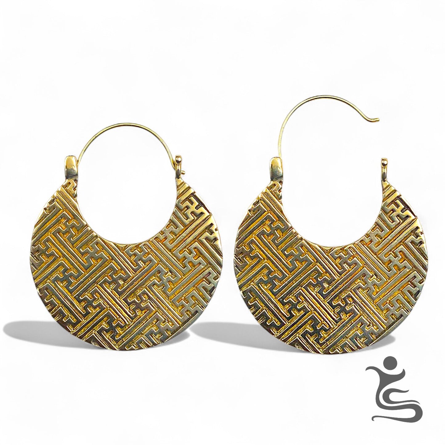 Geometric Brass Statement Earrings – Handcrafted Ethnic Pattern Hoop Design