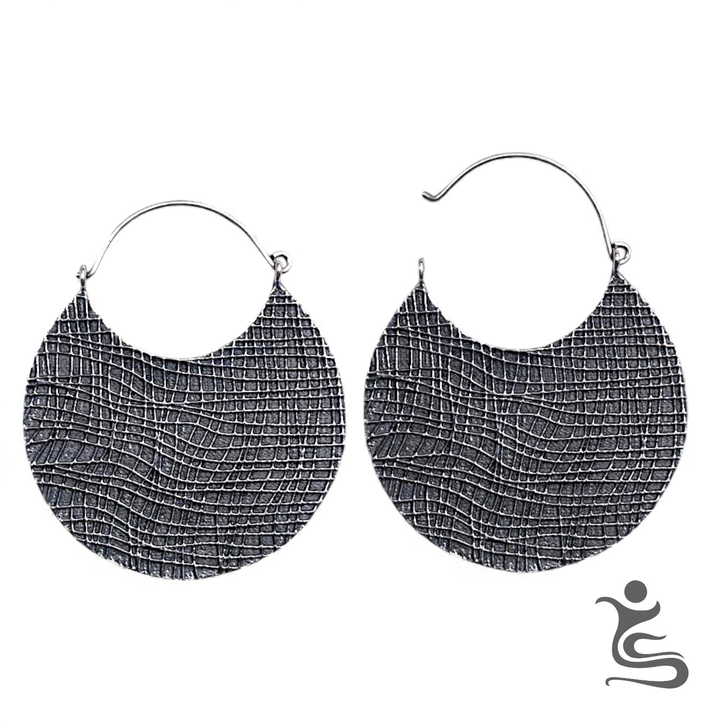 Textured Round Brass Earrings – Hammered Pattern Statement Hoops