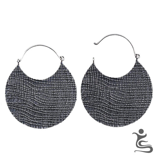 Textured Round Brass Earrings – Hammered Pattern Statement Hoops
