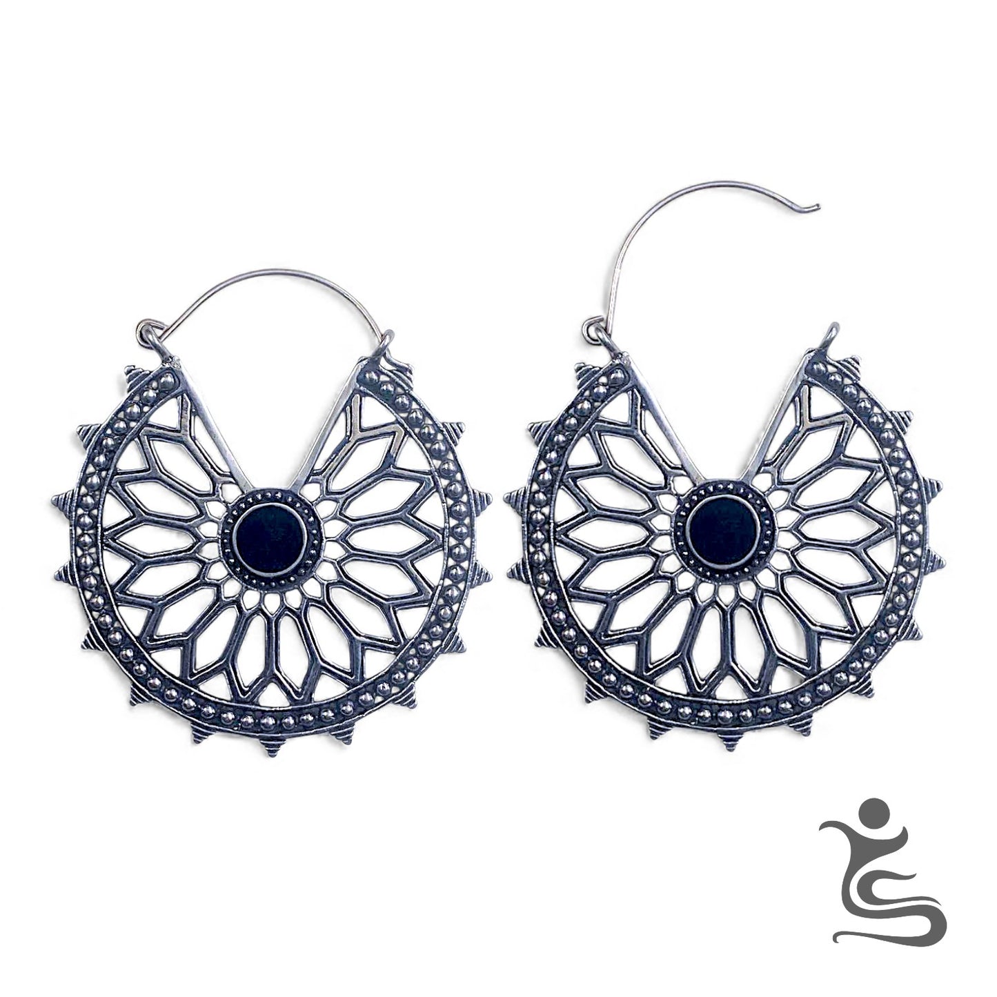 Mandala Brass Earrings – Black Stone Center