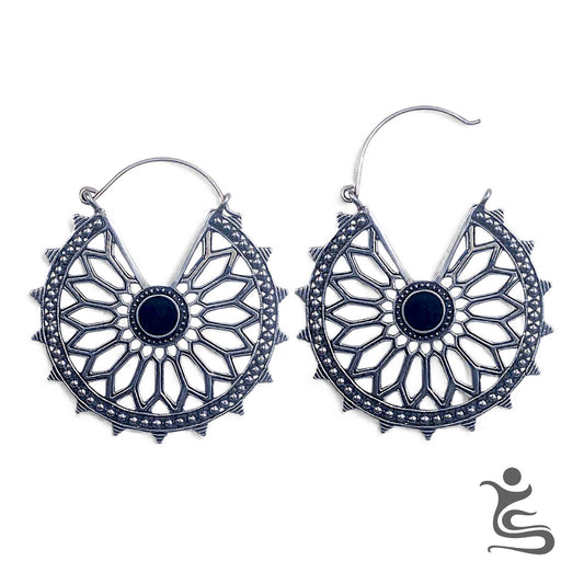 Mandala Brass Earrings – Black Stone Center
