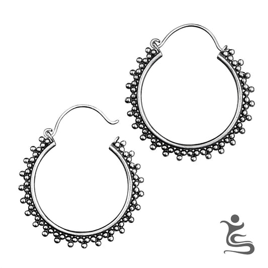 White Brass Beaded Hoop Earrings – Artisan Vintage Hoops