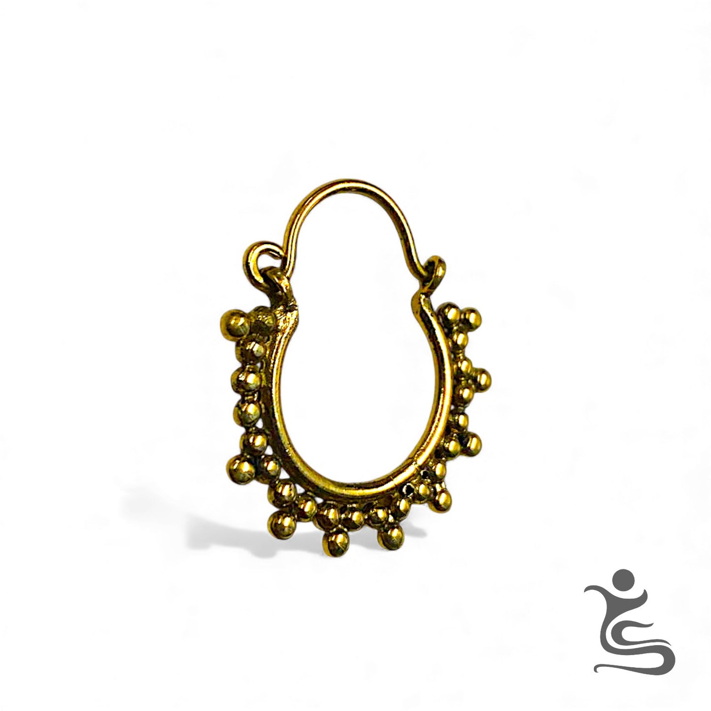 Classic Ethnic Brass Hoop Earrings – Detailed Beaded Ornamental Design