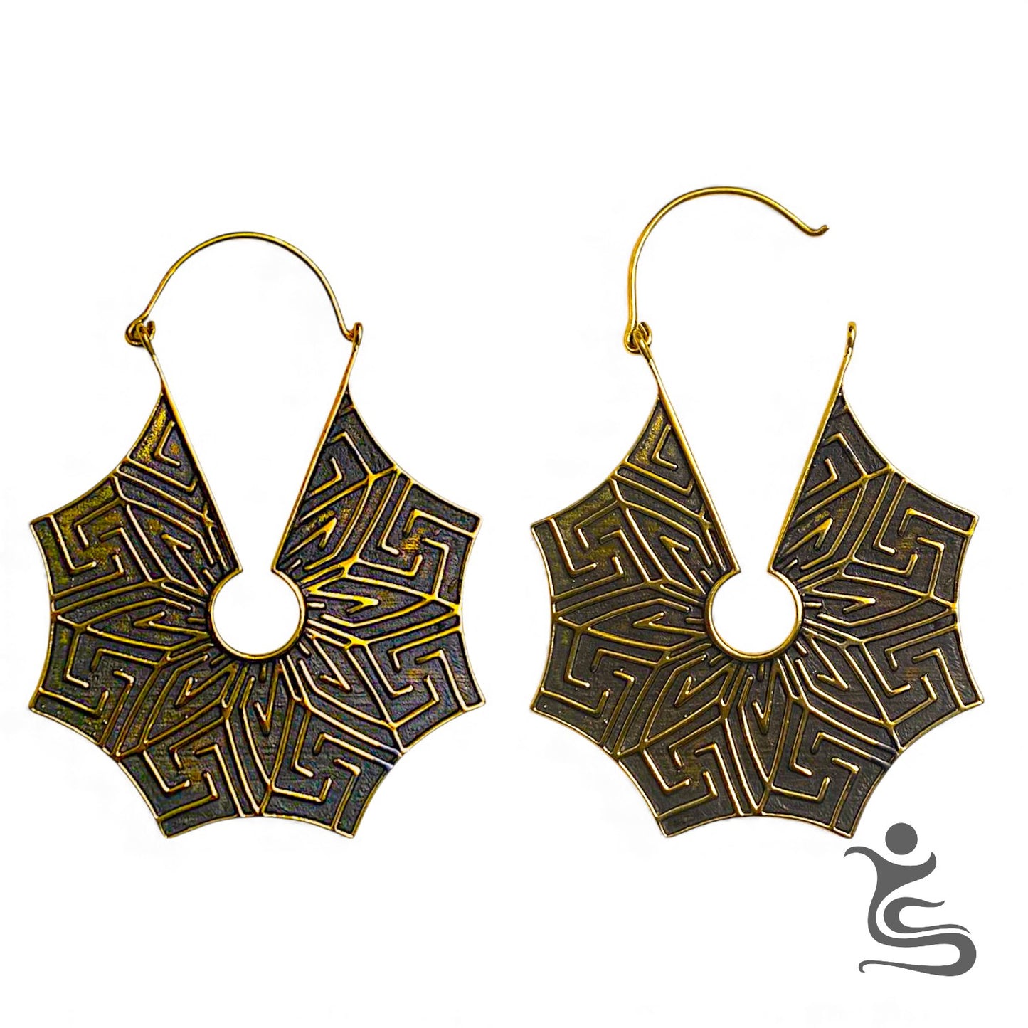 Anting Brass Geometric Sunburst – Tribal Boho Statement Earrings