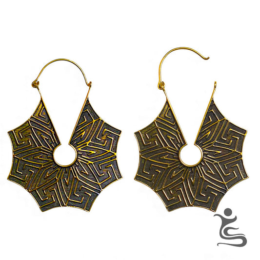 Anting Brass Geometric Sunburst – Tribal Boho Statement Earrings