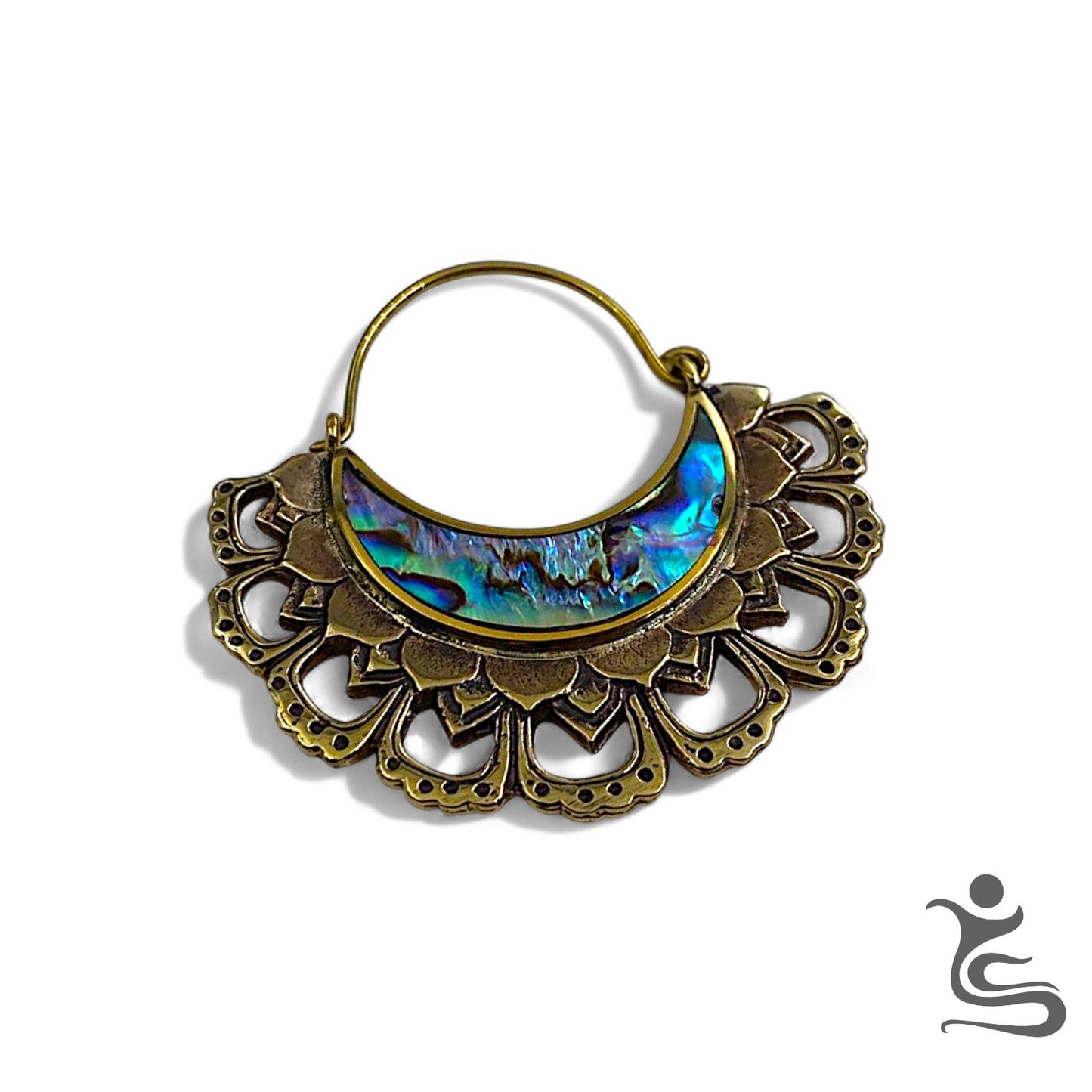 Aurora Crescent Brass Earrings – Iridescent Shell Inlay