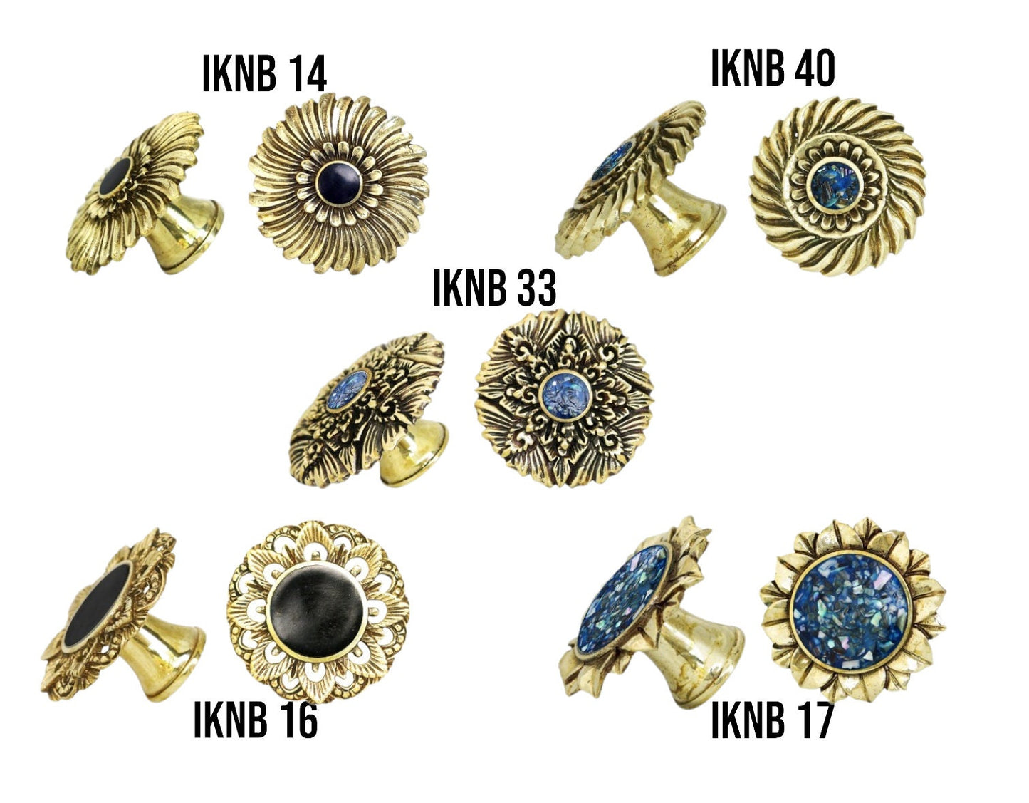 Brass knob with crushed abalony inlays ,casted flower brass drawerpull