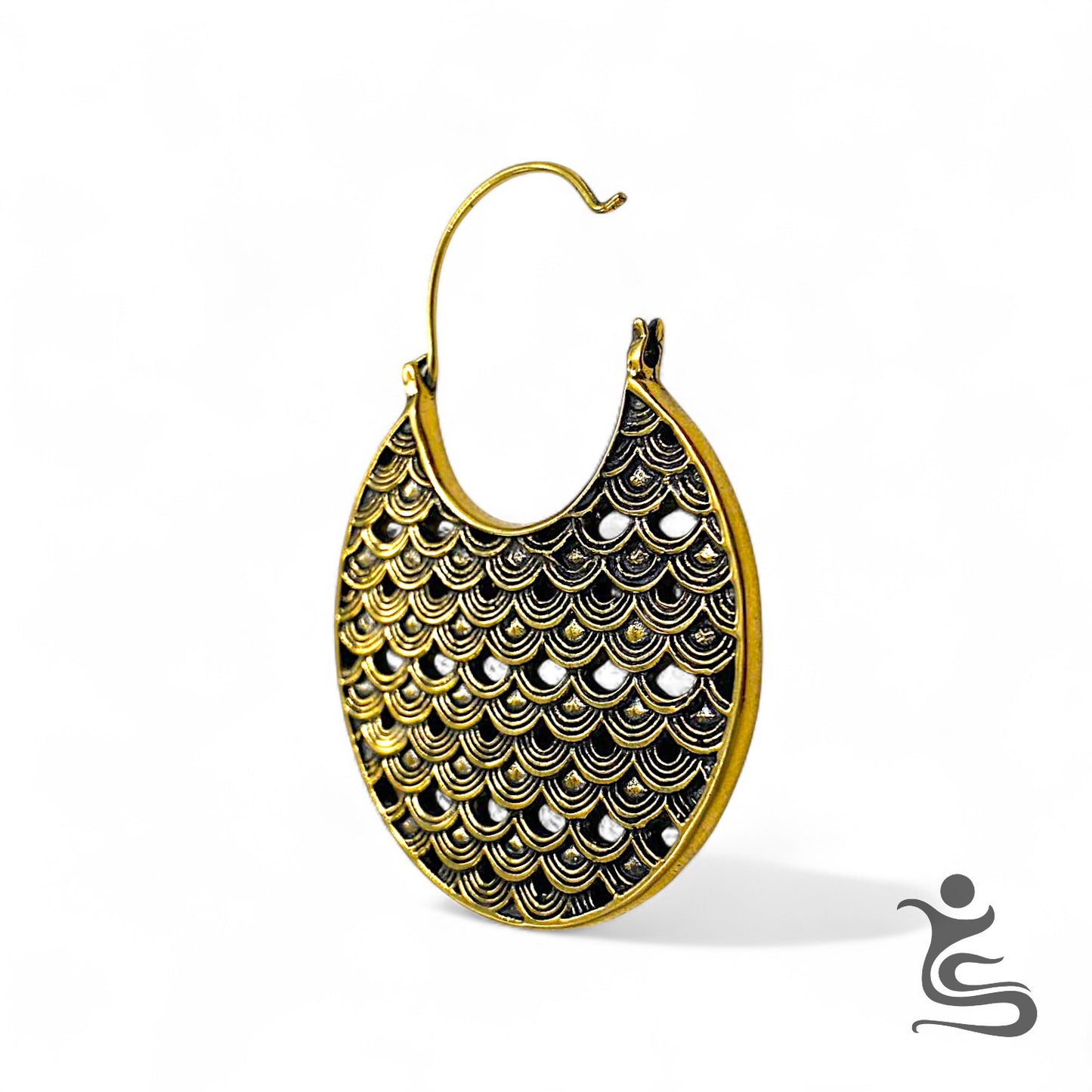 Gold Brass Scales Earrings - CODE : IE 004