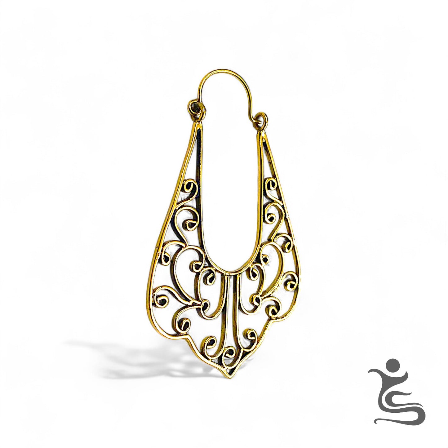 Bohemian Filigree Teardrop Brass Earrings – Handmade Swirl Dangle Design