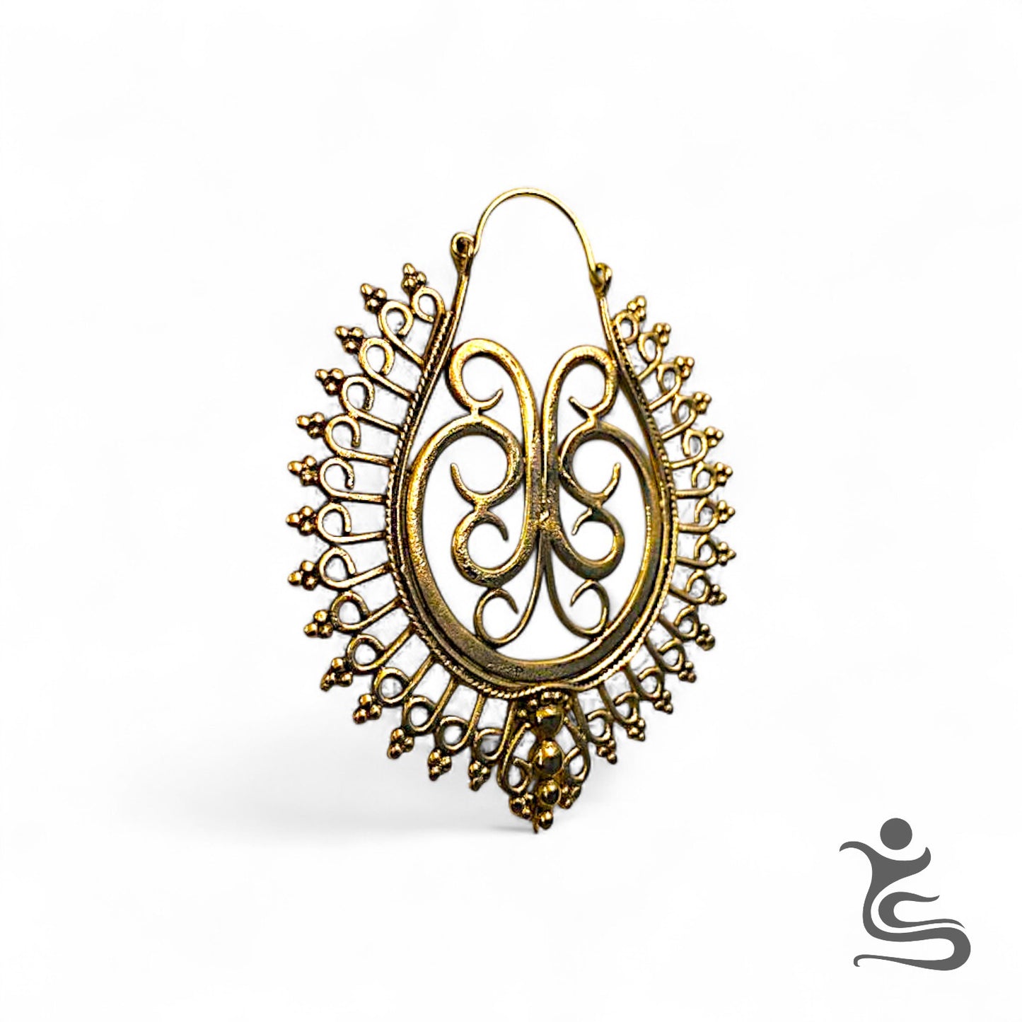 Boho Filigree Brass Earrings – Handcrafted Swirl Teardrop Statement Design