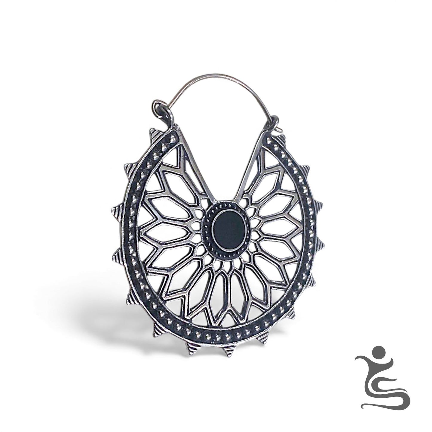 Mandala Brass Earrings – Black Stone Center