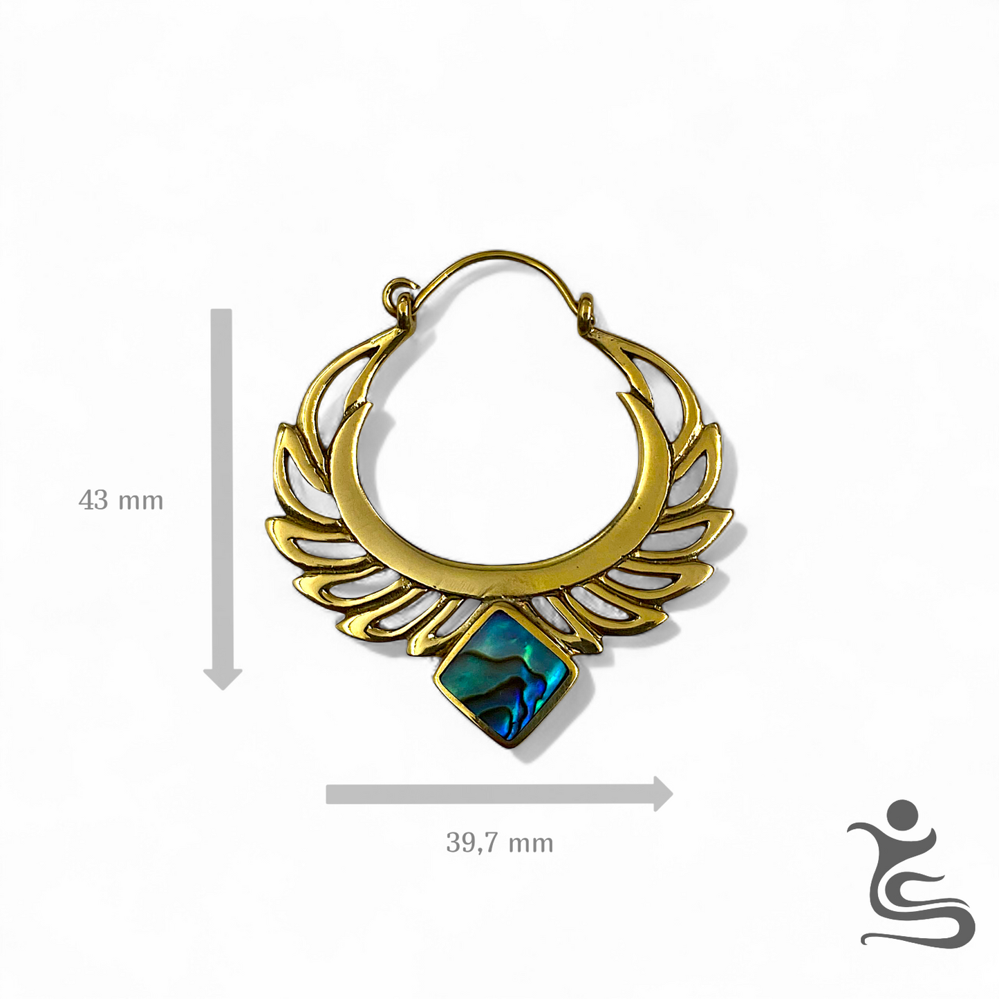 Brass Crescent Wing Earrings with Blue Abalone Stone – Ethnic Artistic Design