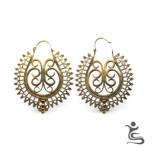 Boho Filigree Brass Earrings – Handcrafted Swirl Teardrop Statement Design