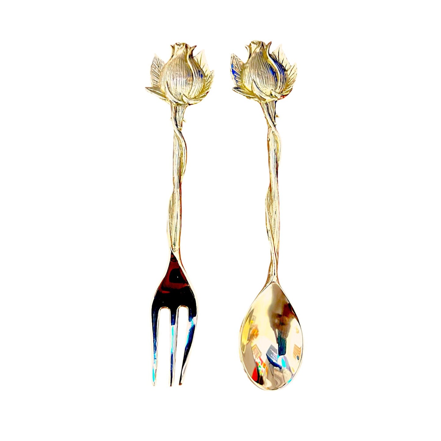 Set of Decorative Brass Tea Spoon and Fork
