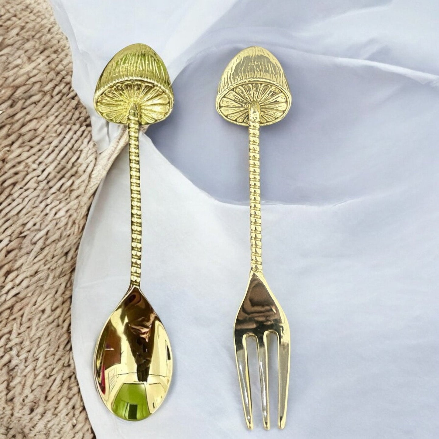 Set of Decorative Brass Tea Spoon and Fork