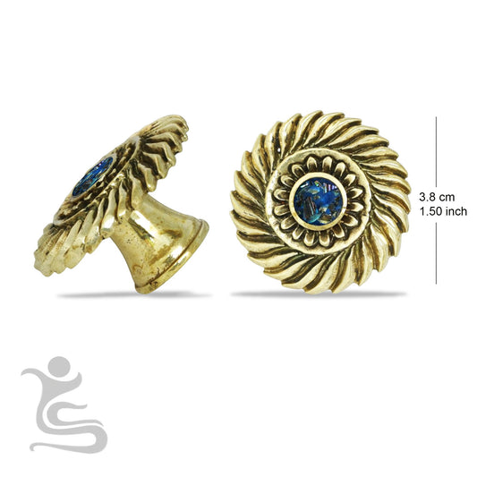 Brass knob with crushed abalony inlays ,casted flower brass drawerpull