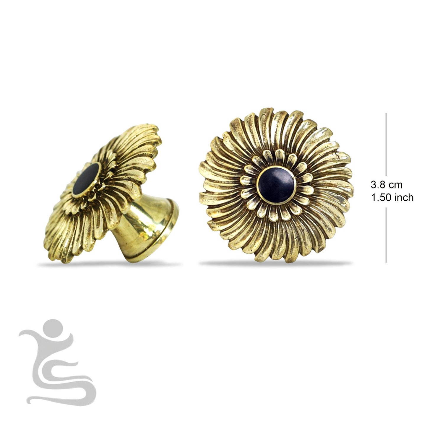 Brass knob with crushed abalony inlays ,casted flower brass drawerpull