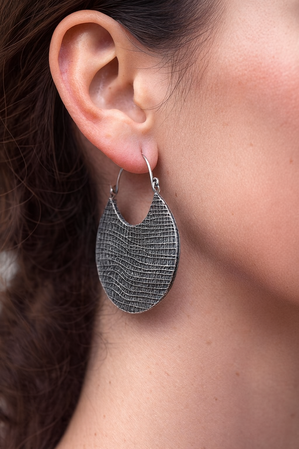 Textured Round Brass Earrings – Hammered Pattern Statement Hoops