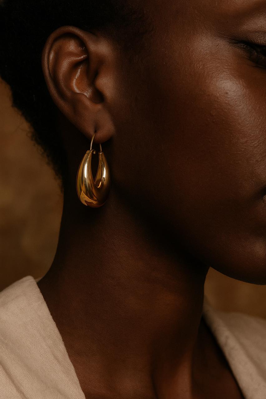 Polished Brass Chunky Teardrop Earrings – Minimalist Bold Hoop Design