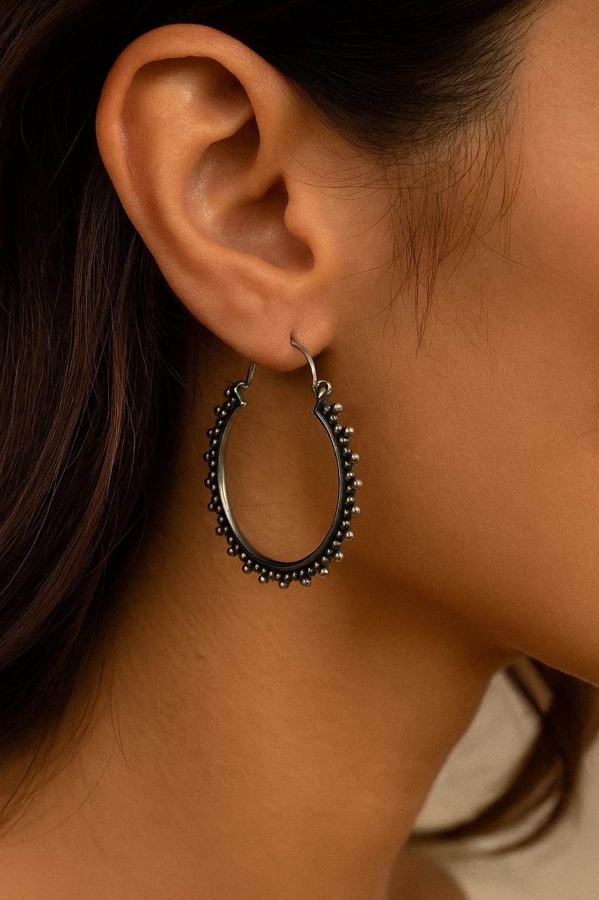 White Brass Beaded Hoop Earrings – Artisan Vintage Hoops
