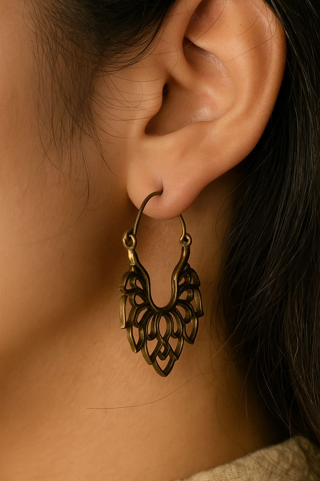 Brass Filigree Drop Earrings – Handcrafted Ethnic Leaf Design