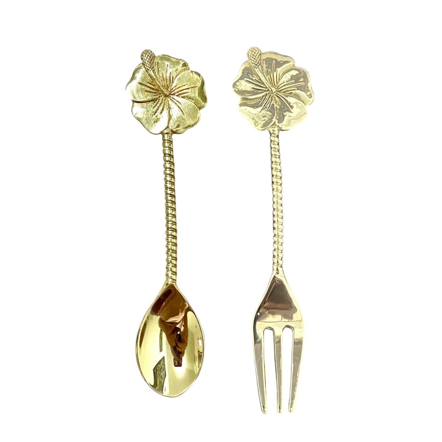 Set of Decorative Brass Tea Spoon and Fork