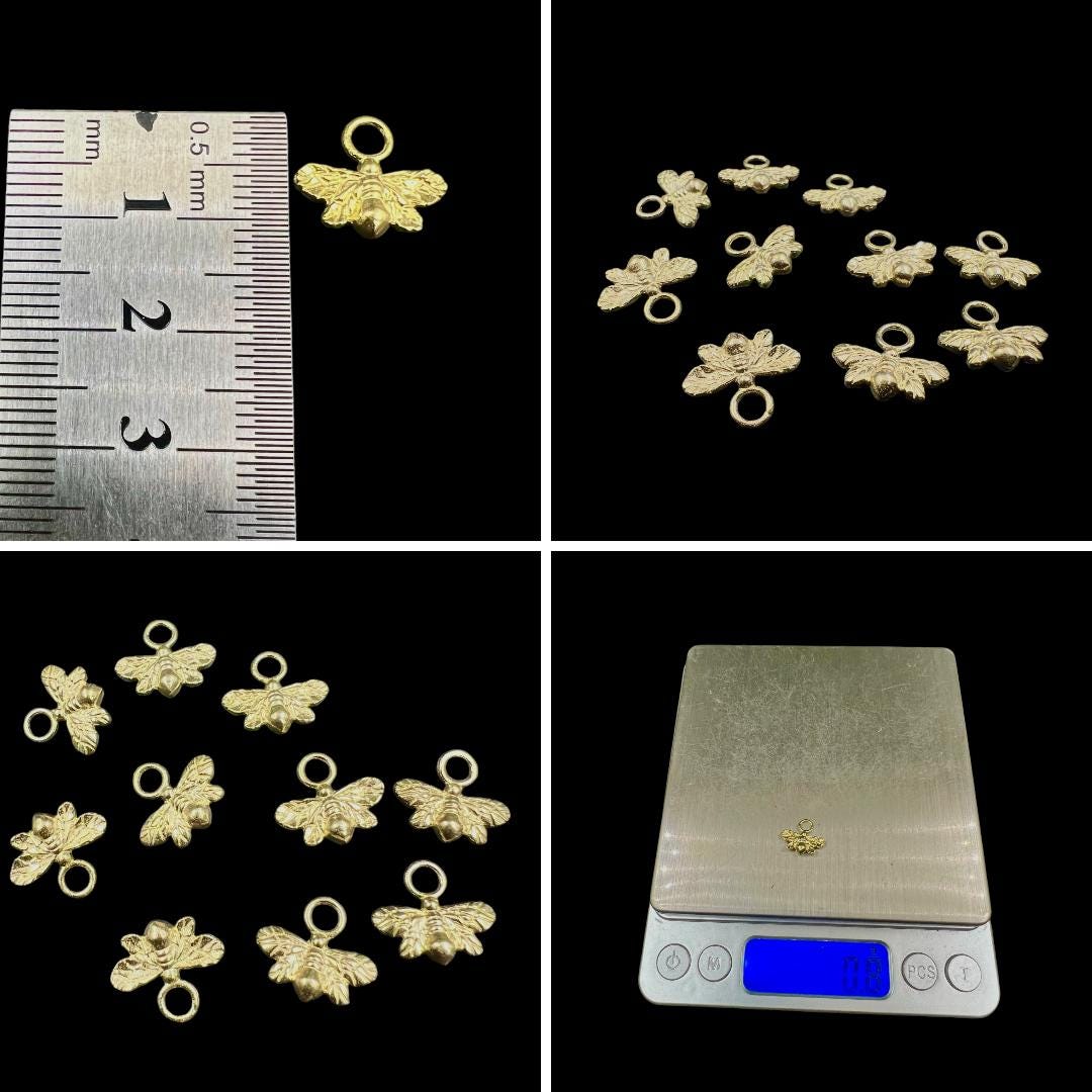 10 pcs brass charm small bees