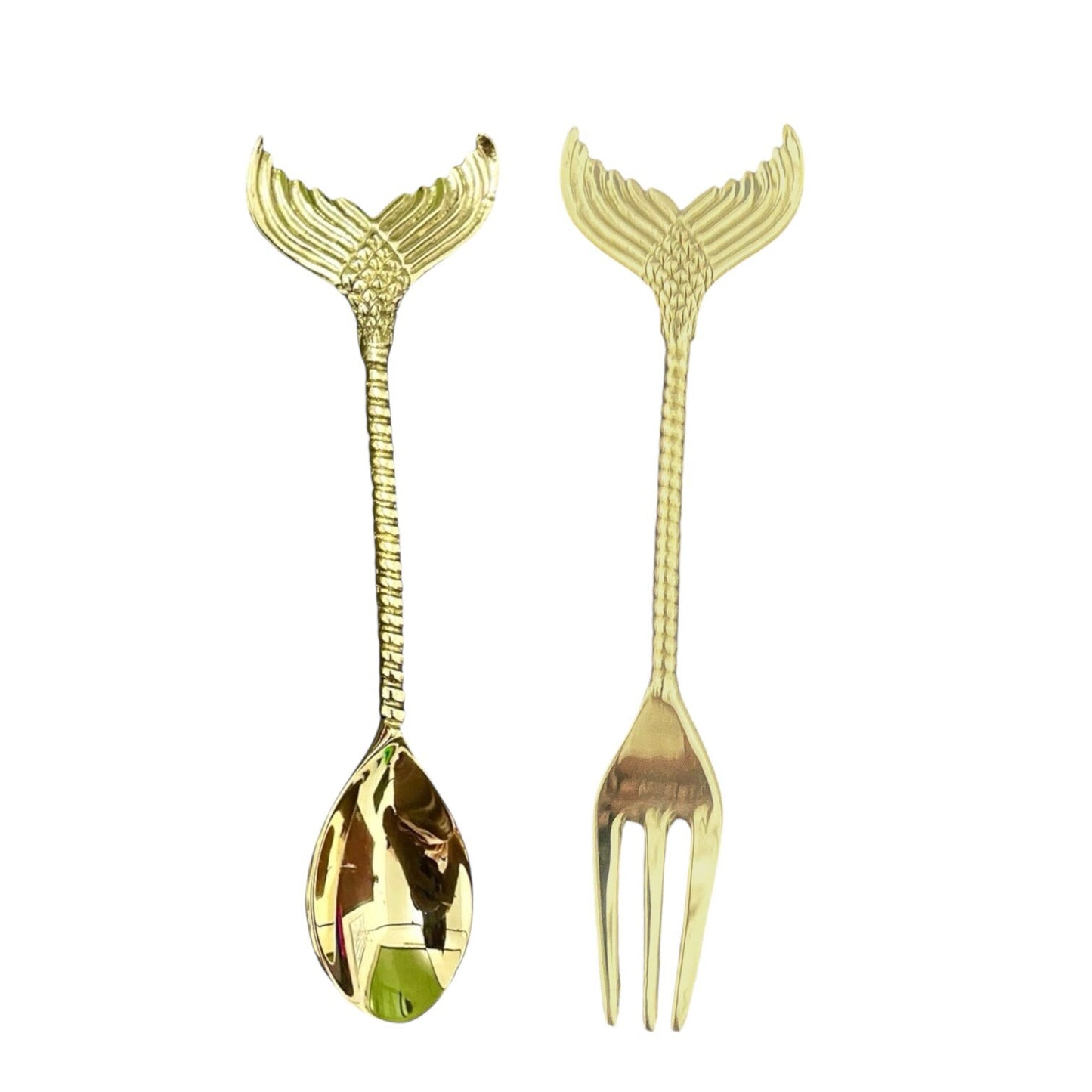Set of Decorative Brass Tea Spoon and Fork