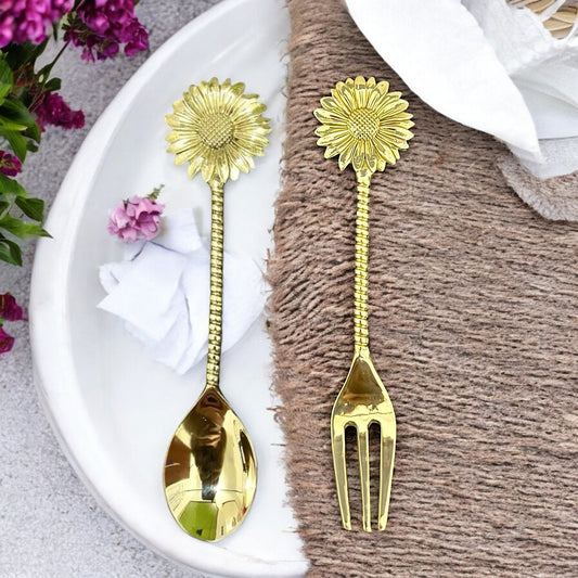 Set of Decorative Brass Tea Spoon and Fork