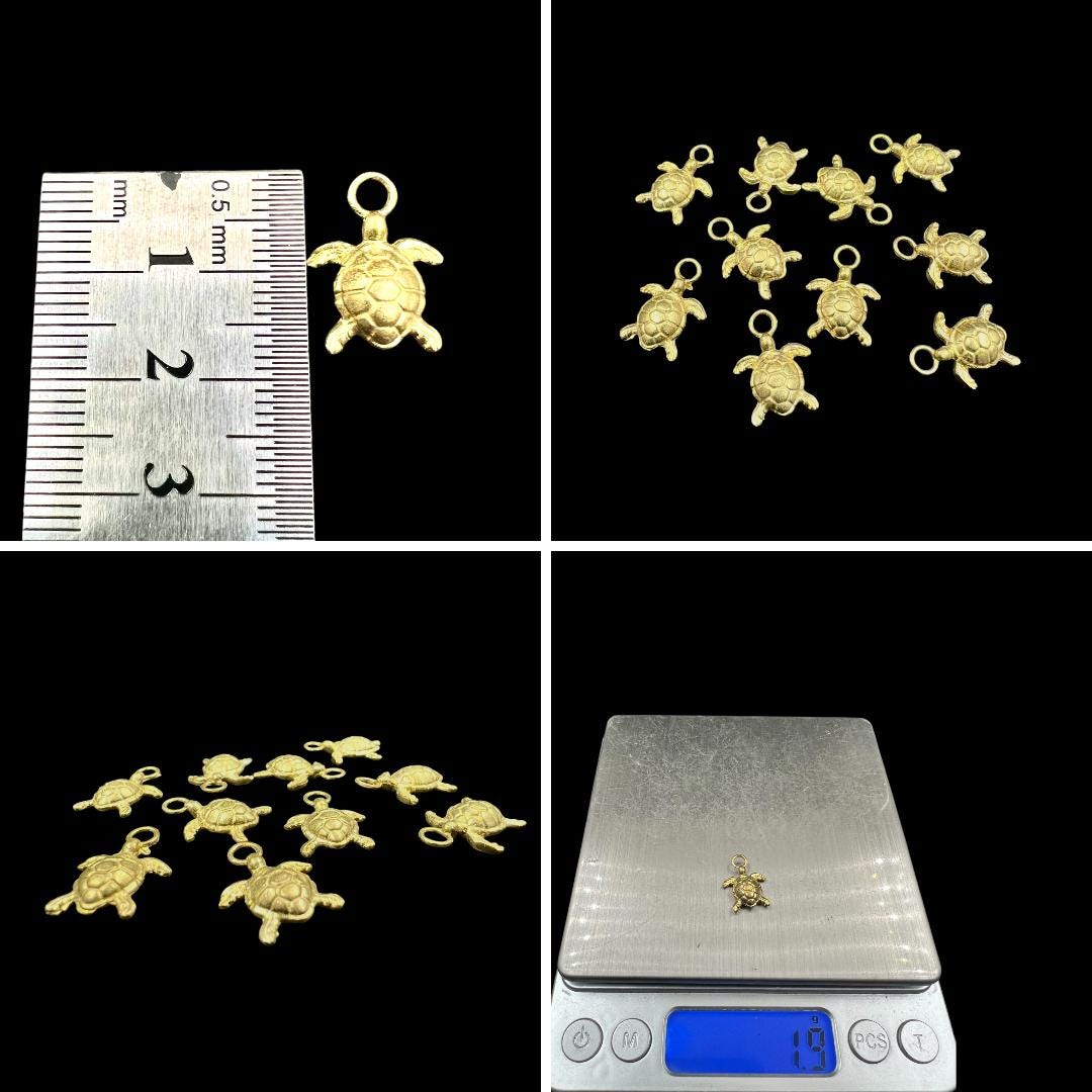 10 pcs brass charm turtles